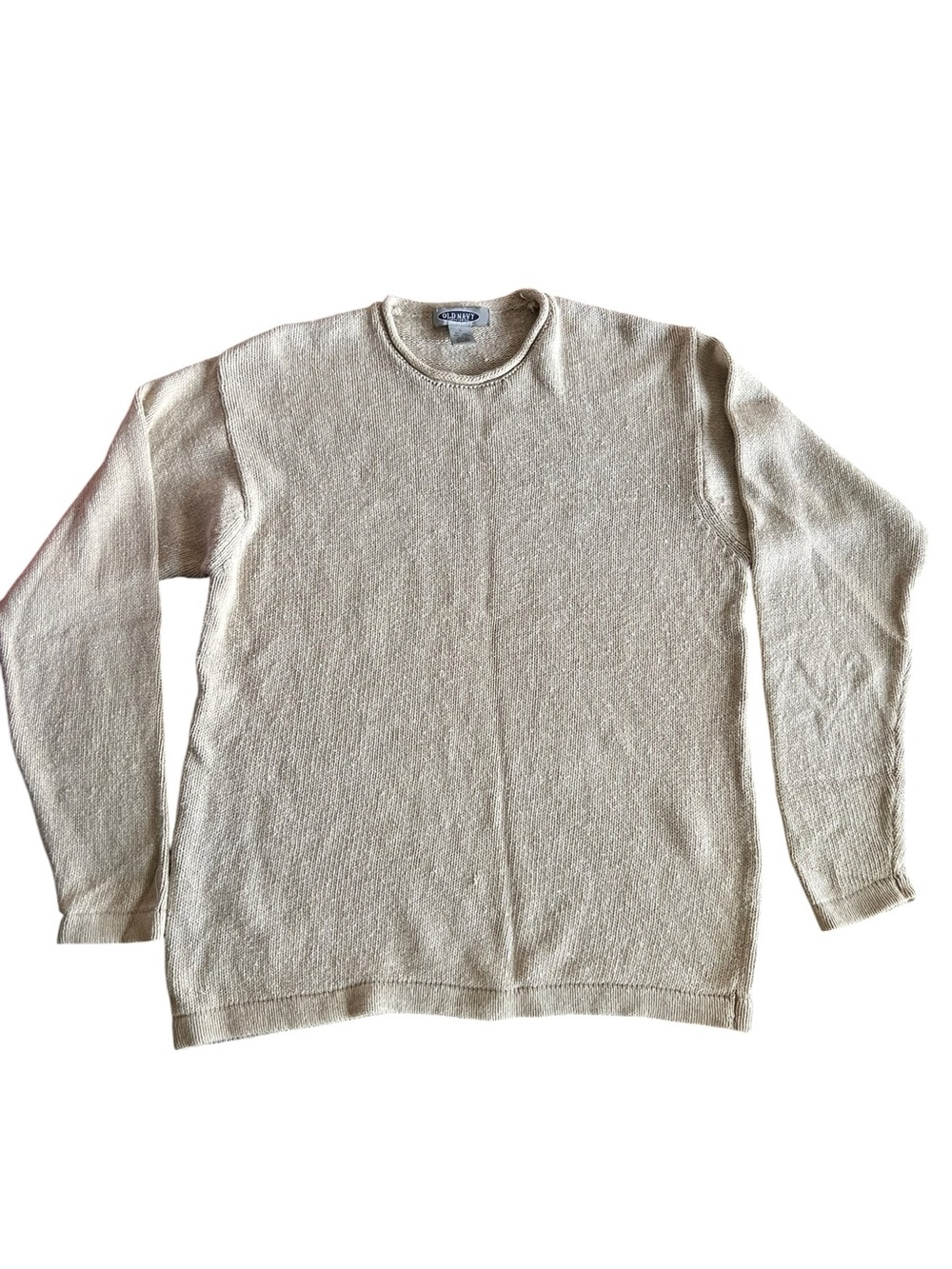 Vintage Old Navy Men's Roll Neck Cotton Sweater Large Fisherman Classic Preppy